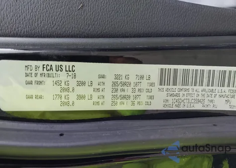 2018 Dodge Durango R/T Rwd z USA, uszkodzony, nr VIN 1C4SDHCT3JC359425